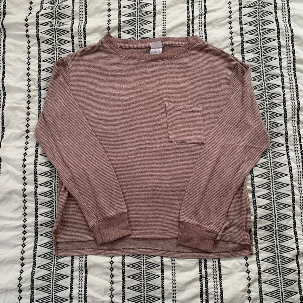 {3/$15} Stars Above | Mauve Striped Long Sleeve Lounge Top Size Extra Small